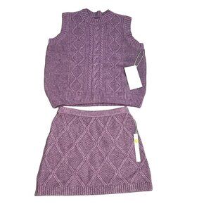 OGD Purple Cable Knit Sleeveless Sweater Vest Skirt Set Small New